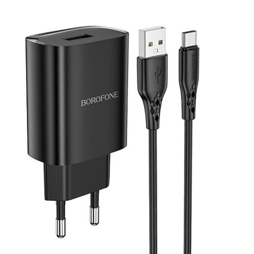 Блок питания Borofone BN1, 1 USB, 2100mA, чёрный, Type-C
