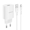 Блок питания Borofone BN1 1 USB, 2100mA, белый, кабель micro USB
