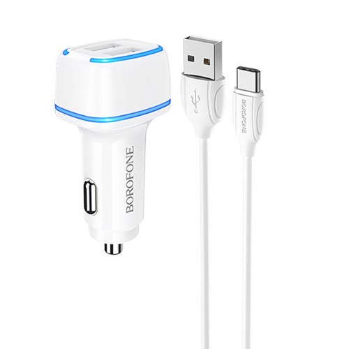 Блок питания автомобильный 2 USB Borofone BZ14, 2400mA, белый
