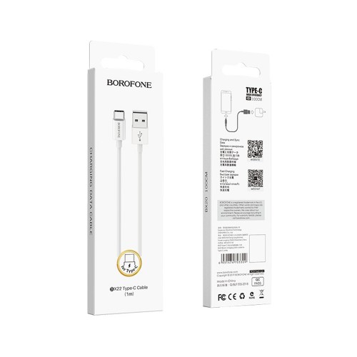 Кабель USB - Type-C Borofone BX22 Bloom, 1.0м, 3.0A, цвет: белый