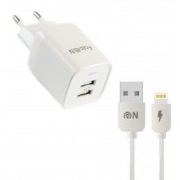 Блок питания сетевой 2 USB FaisON C-18, Tornado, 2400mA, кабель 8 pin, 1.0 м, цвет: белый