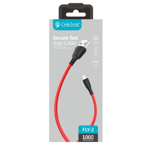 Кабель USB - Type-C Celebrat FLY-2T, 1.0м, цвет: красный