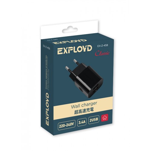 Блок питания сетевой 2 USB Exployd EX-Z-458, Classic, 3400mA, цвет: чёрный