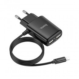 Устройство зарядное сетевое 8 pin, 2 USB HOCO, C82A, Real power, 2400mAh, цвет: чёрный