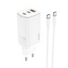 Блок питания сетевой 1 USB, 2 Type-C HOCO N16, scenery, 3000mA, 65Вт, QC3.0, PD3.0, GaN, кабель Type-C, цвет: белый