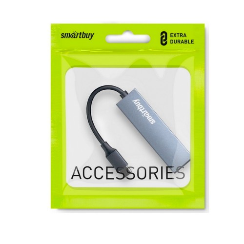 USB-концентратор SmartBuy SBHA-460C-G, 2 USB 3.0, Type-C, цвет: серый