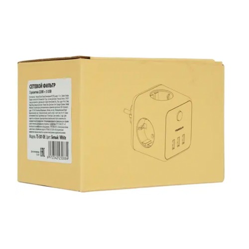Сетевой фильтр TESSAN TS-301-DE, 3 розетки, 3 USB, белый
