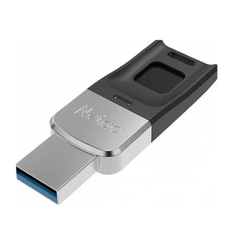 Флеш-накопитель 64Gb Netac AES US1, USB 3.0, металл, серебряный, чёрная вставка