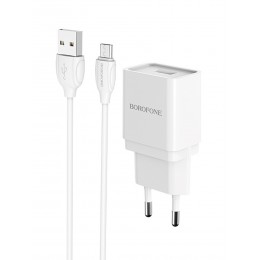 Блок питания сетевой 1 USB Borofone BA19A, Nimble, 1000mA, кабель микро USB, цвет: белый
