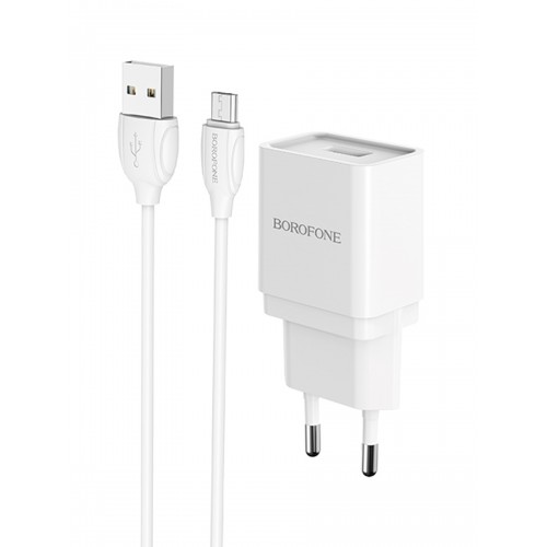 Блок питания Borofone BA19A 1 USB, 1000mA, белый, с кабелем
