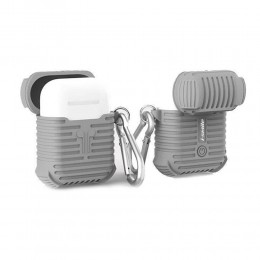 Чехол силиконовый без бренда для APPLE Airpods, Striation, с карабином, цвет: серый
