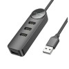 USB-концентратор Borofone DH5, Erudite 4-in-1, 4 гнезда, 4xUSB 2.0, кабель USB 0.2м, цвет: чёрный