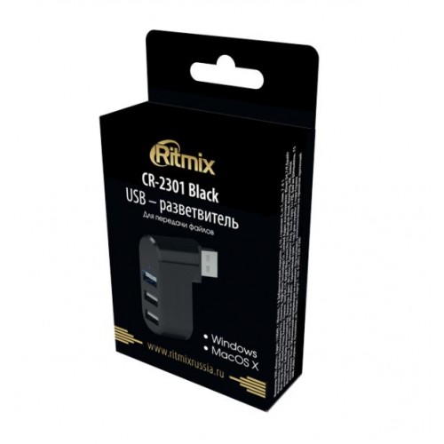 USB-концентратор Ritmix CR-2301, 3 гнезда, цвет: чёрный