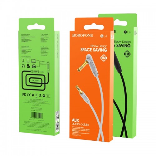 Кабель AUX, Jack 3,5mm(m) - Jack 3,5mm(m) Borofone BL4, 1.0м, цвет: серый