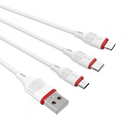 Кабель USB - 8 pin, Type-C, микро USB Borofone BX17 Enjoy, 1.0м, 2.4A, цвет: белый
