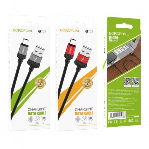 Кабель USB - микро USB Borofone BX28 Dignity, 1.0м, 3.0A, цвет: чёрный, с серой вставкой