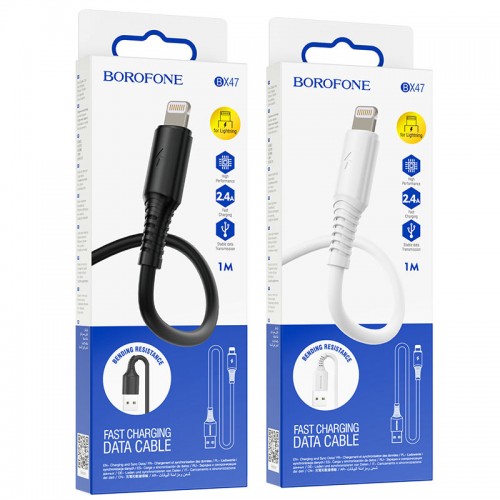 Кабель USB - 8 pin Borofone BX47 Coolway, 1.0м, 2.4A, цвет: чёрный