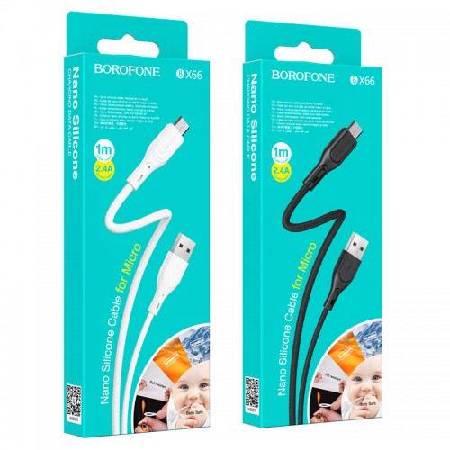 Кабель USB - микро USB Borofone BX66 Wide, 1.0м, круглый, 2.4A, силикон, цвет: белый