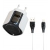 Блок питания сетевой 1 USB FaisON C-77, Night, 2.4A, кабель 8 pin, цвет: чёрный, белый