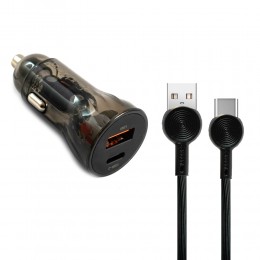 Блок питания автомобильный 1 USB, Type-C Earldom ES-CC17, 3000mA, кабель Type-C, цвет: чёрный
