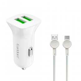 Блок питания автомобильный 2 USB Earldom ES-CC22, 2400mA, кабель Type-C, цвет: белый