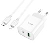 Блок питания сетевой 1 USB, Type-C HOCO C80A Plus, Rapido, 3000mA, 20Вт, QC3.0, PD3.0, кабель 8 pin - Type-C, цвет: белый