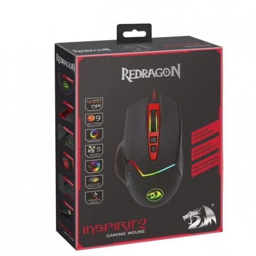 Мышь проводная Defender, RGB, Redragon Inspirit 2, оптическая, подсветка, цвет: чёрный