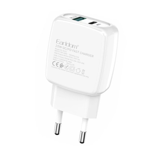 Блок питания сетевой 1 USB, Type-C Earldom ES-EU21, 3400mA, 20Вт, QC3.0, PD, цвет: белый