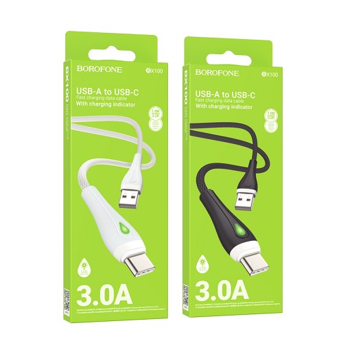 Кабель USB - Type-C Borofone BX100 Advantage, 1.0м, 3,0А, цвет: серый