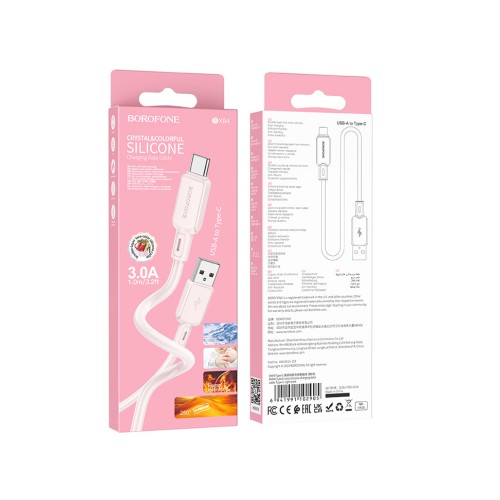 Кабель USB Type-C Borofone BX94 Crystal Color, 1.0м, 2.4A, светло-розовый
