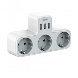 Сетевой фильтр TESSAN TS-323, 2.4A, 3 розетки, с заземлением, 3 USB выхода, цвет: серый
