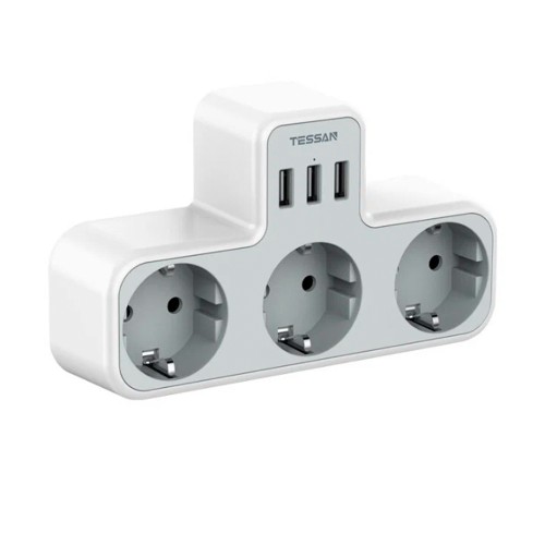 Сетевой фильтр TESSAN TS-323, 3 розетки, 3 USB, серый
