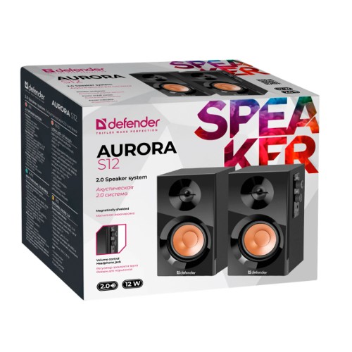 Колонка компьютерная Defender, S12, Aurora, 2.0, цвет: чёрный