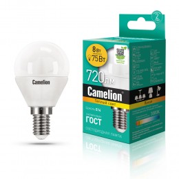 Лампа светодиодная Camelion G45/830, E14, шар, 10Вт/220-240V/3000К, LED, тёплый свет