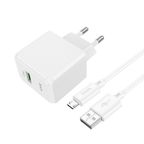 Блок питания сетевой 1 USB HOCO CS12A, Ocean, 18Вт, QC, FCP, AFC, кабель микро USB, цвет: белый