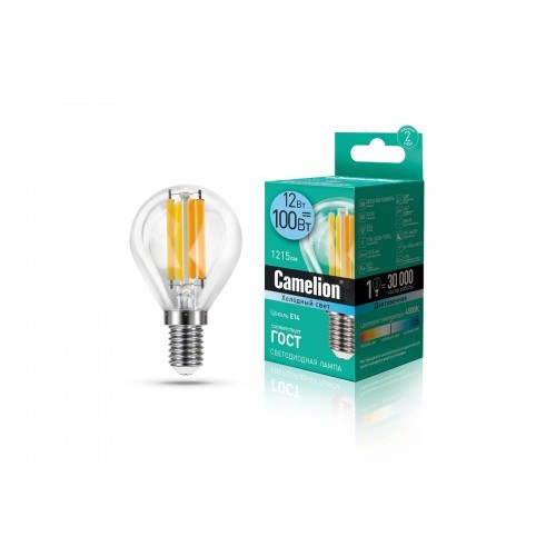 Лампа светодиодная Camelion G45-FL/845, E14, шар, 7Вт/220V/4500К, LED, холодный свет