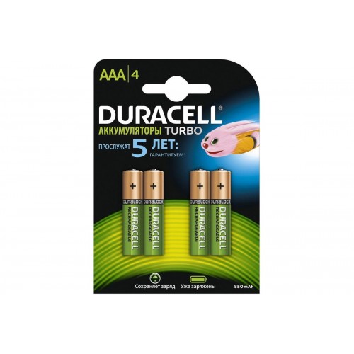 Аккумулятор AAA Duracell, HR03-4BL, 850mAh, предзаряженные, (4/40/15000), 4шт