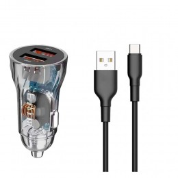 Блок питания автомобильный 2 USB Earldom ES-CC18, 2400mA, кабель Type-C, цвет: чёрный
