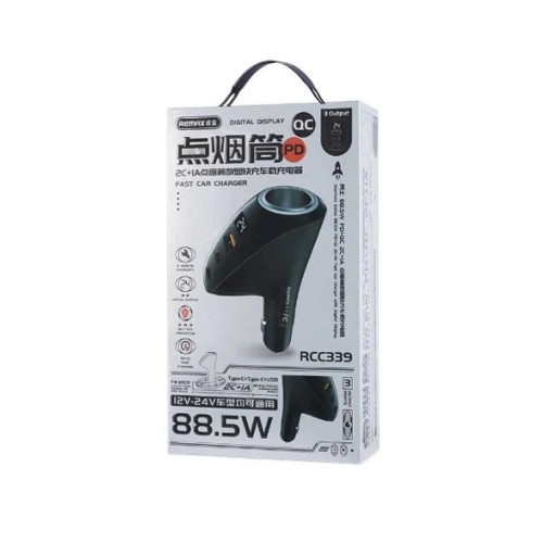 Блок питания автомобильный 1 USB, 2 Type-C Remax RCC339, Warriors Series, 88.5W, цвет: чёрный