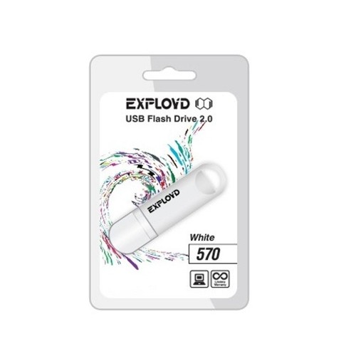 Флеш-накопитель 16Gb Exployd 570, USB 2.0, пластик, белый