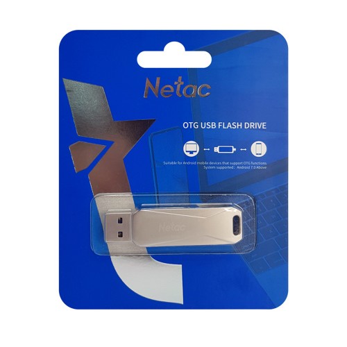 Флеш-накопитель 32Gb Netac Dual U381, USB 3.0, микро USB, пластик, серебряный