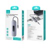 USB-концентратор Usams US-SJ644, 10 гнезд, USB3.0*2, TF, SD, Type-C, USB2.0*2, HDMI, LAN, VGA, кабель 0,15м, цвет: серый