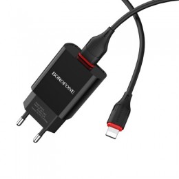 Блок питания сетевой 1 USB Borofone BA20A, Sharp, 2100mA, кабель 8 pin, цвет: чёрный