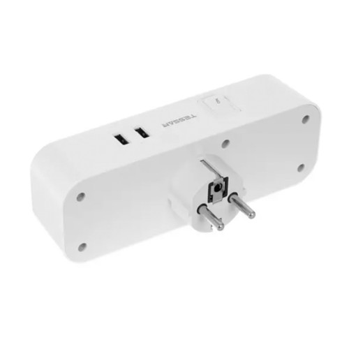 Сетевой фильтр TESSAN TS-322, 3 розетки, 2 USB, серый
