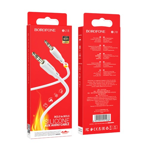 Кабель AUX, Jack 3,5mm(m) - Jack 3,5mm(m) Borofone BL18, 1.0м, цвет: белый