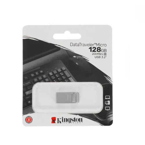 Флеш-накопитель 128Gb Kingston DataTravele Micro G2, USB 3.2, металл, серебряный