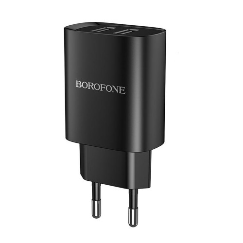 Блок питания сетевой 2 USB Borofone, BN2, 2100mA, пластик, цвет: чёрный