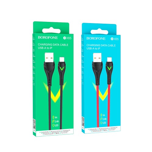 Кабель USB - 8 pin Borofone BX65 Bright, 1.0м, 2.0A, цвет: чёрный