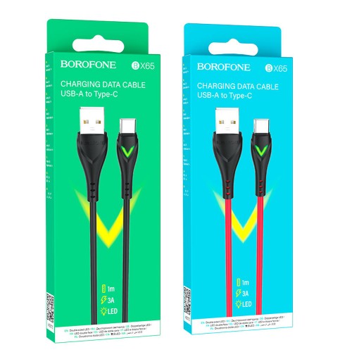 Кабель USB - Type-C Borofone BX65 Bright, 1.0м, 2.0A, цвет: чёрный