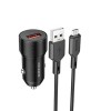 Блок питания автомобильный 1 USB Borofone BZ19A, Wisdom, 18Вт, QC3.0, кабель микро USB, цвет: чёрный